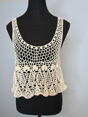 Crochet Scoop Tank Top in Cream